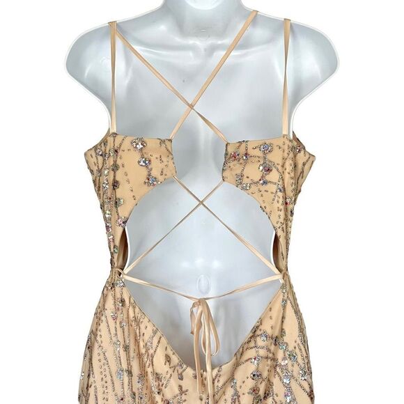 Amarra Colorful Glitter Sequin Tulle Satin Tie Back Floor Length Prom Dress - Picture 13 of 16